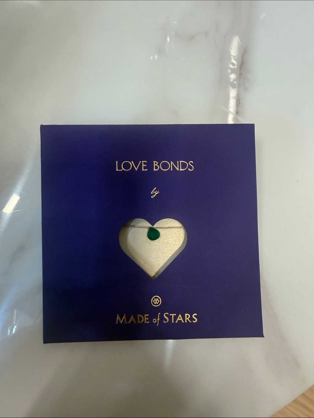 LOVE BONDS by MADE of STARS Heart Necklace — Purple & Gold Box emerald